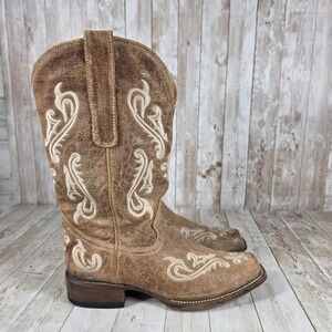 Corral Womens Square Toe Western Cowboy Boots Tan‎ Distressed Leather  Size 7M